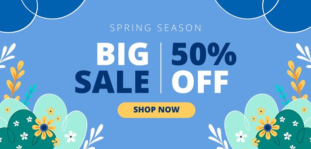 Flat spring time horizontal sale banner template