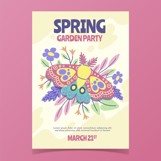 Flat spring vertical poster template with buttefly