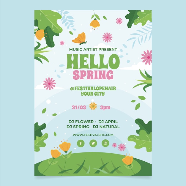 Flat spring vertical poster template