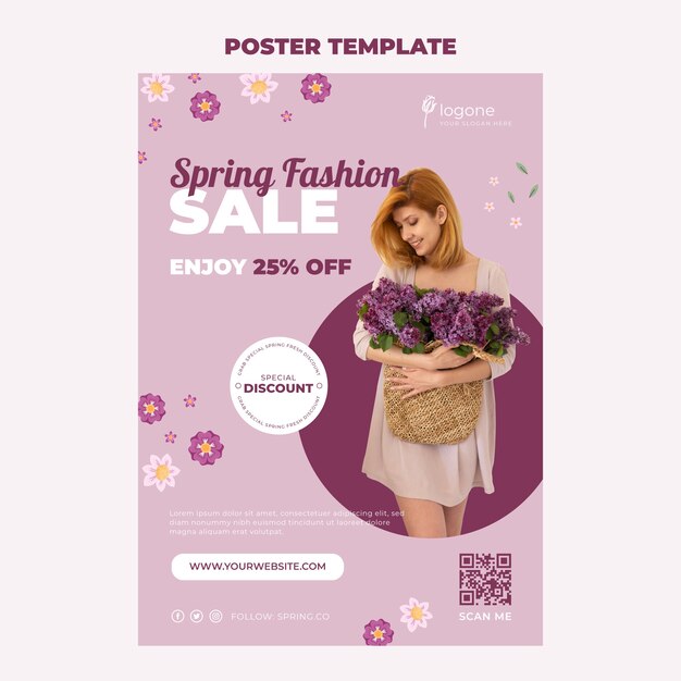 Flat spring vertical poster template