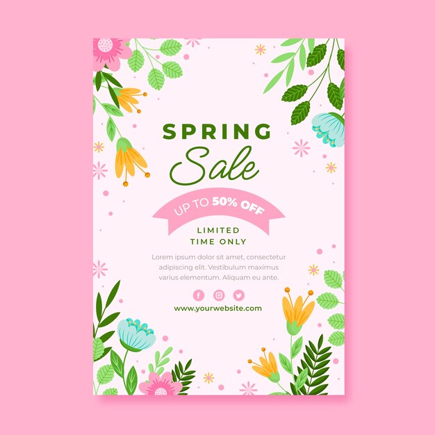 Flat spring vertical poster template