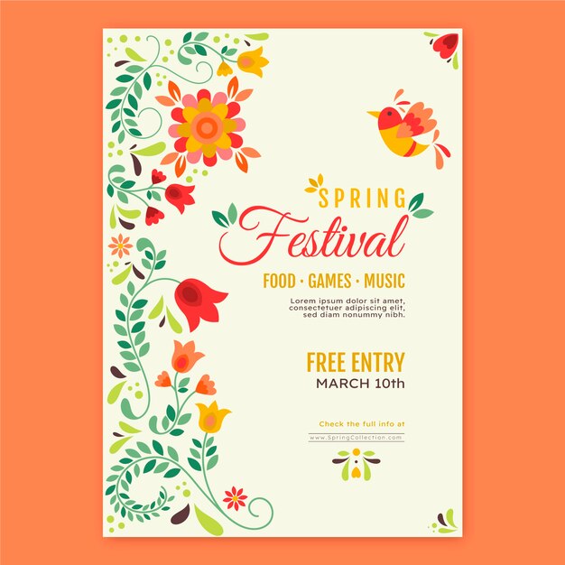 Flat spring vertical poster template