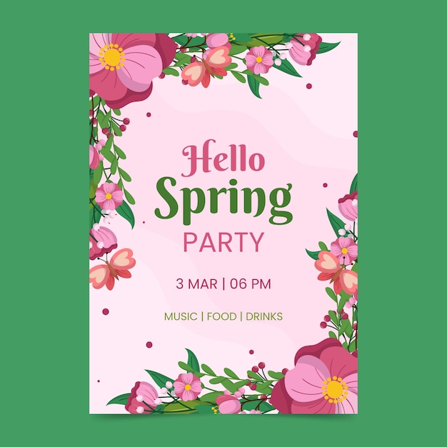 Flat spring vertical poster template