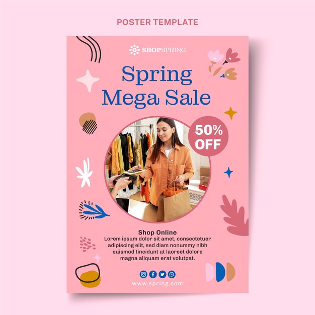 Flat spring vertical poster template