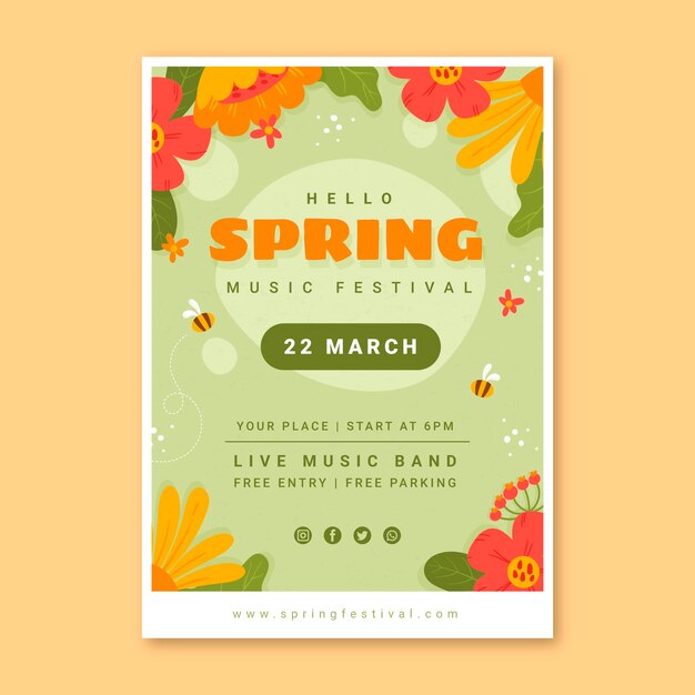 Flat spring vertical poster template