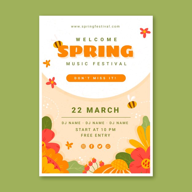 Flat spring vertical poster template