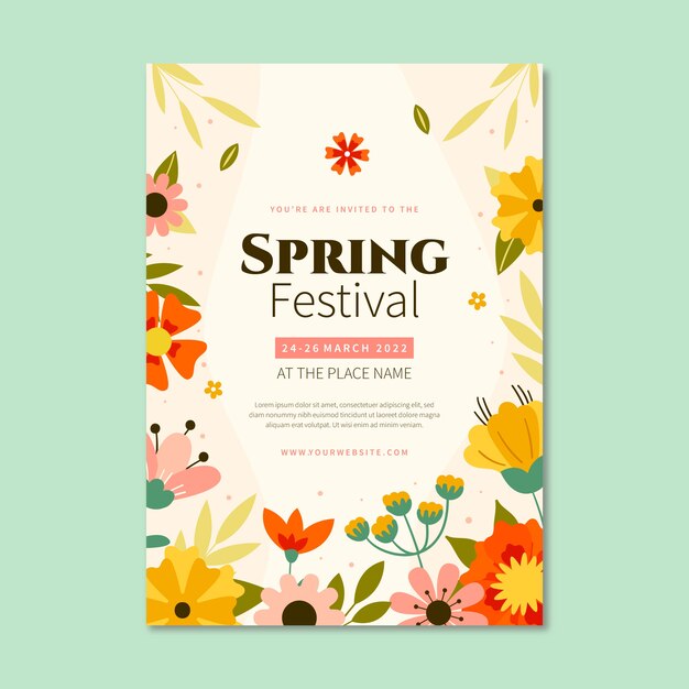 Flat spring vertical poster template