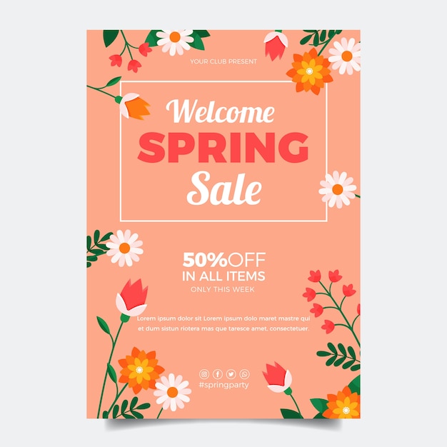 Flat spring vertical poster template