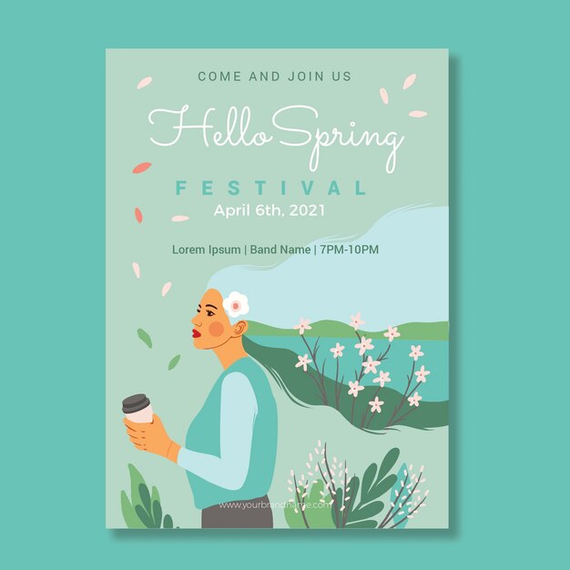 Flat spring vertical poster template