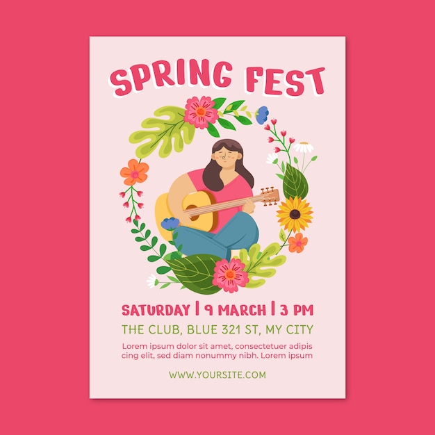 Flat spring vertical poster template