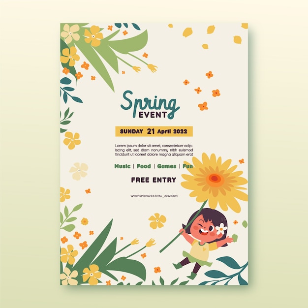 Flat spring vertical poster template