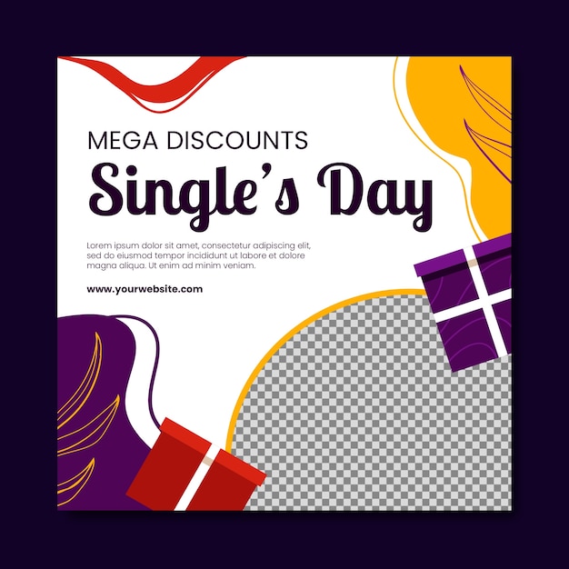 Free Vector flat square banner template for 11.11 singles day sales