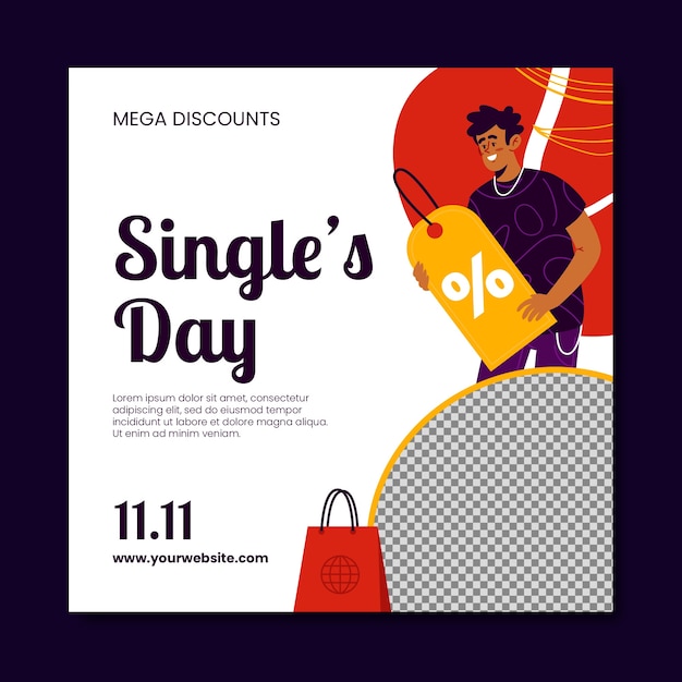 Free Vector flat square banner template for 11.11 singles day sales