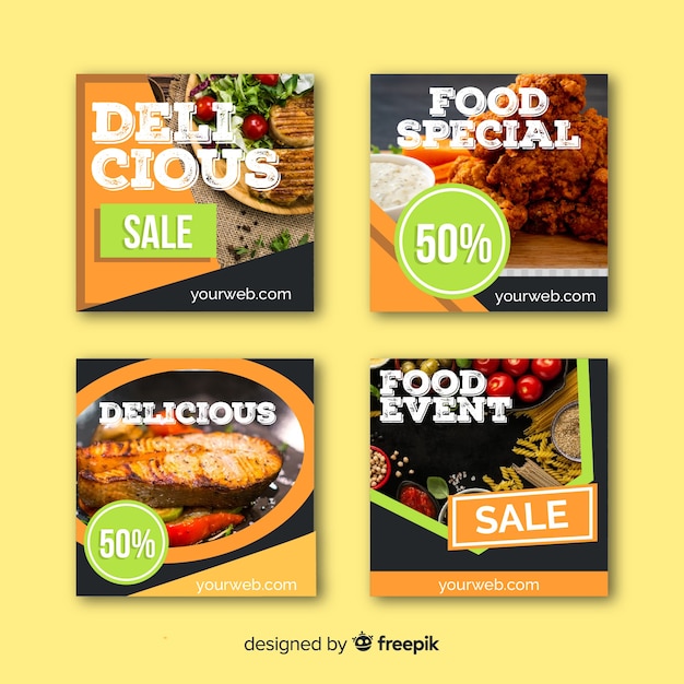 Free Vector flat square food photographic banner