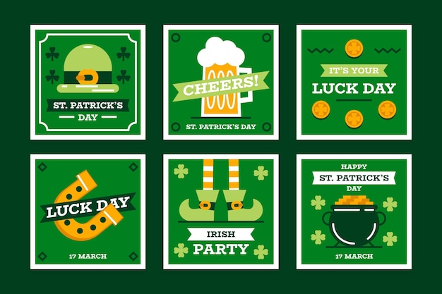 Flat st. patrick's day instagram posts collection