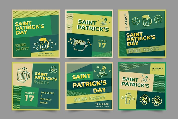 Flat st. patrick's day instagram posts set