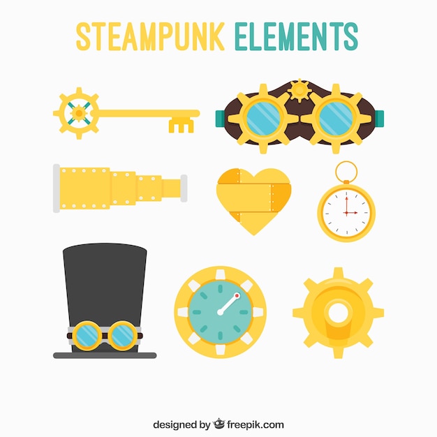 Free vector flat steampunk elements collection