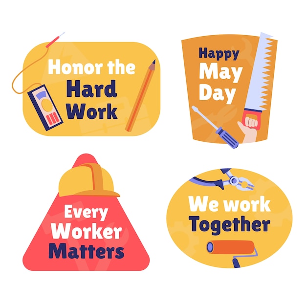 Free Vector flat sticker collection for labour day with slogan