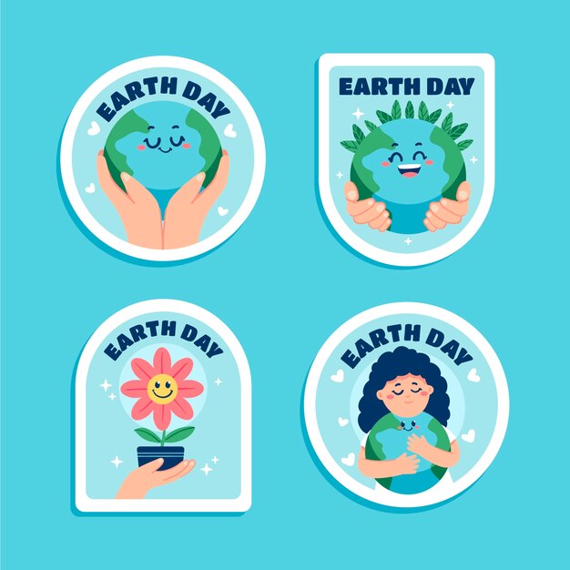 Flat stickers collection for earth day celebration