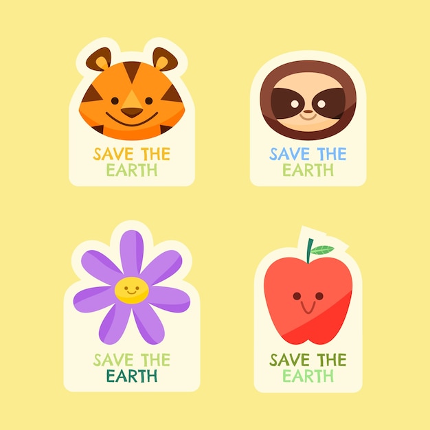 Flat stickers collection for earth day celebration