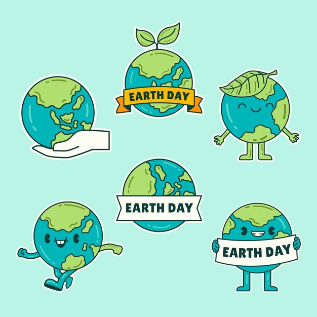 Flat stickers collection for earth day celebration