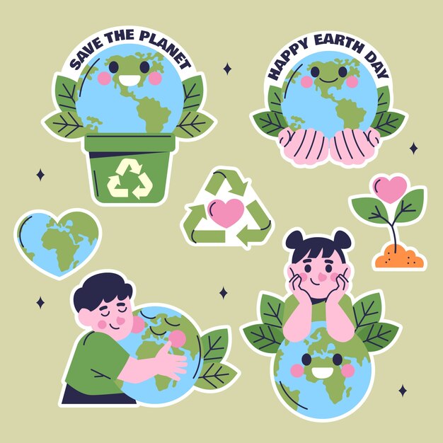 Flat stickers collection for earth day celebration