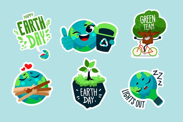 Flat stickers collection for earth day celebration