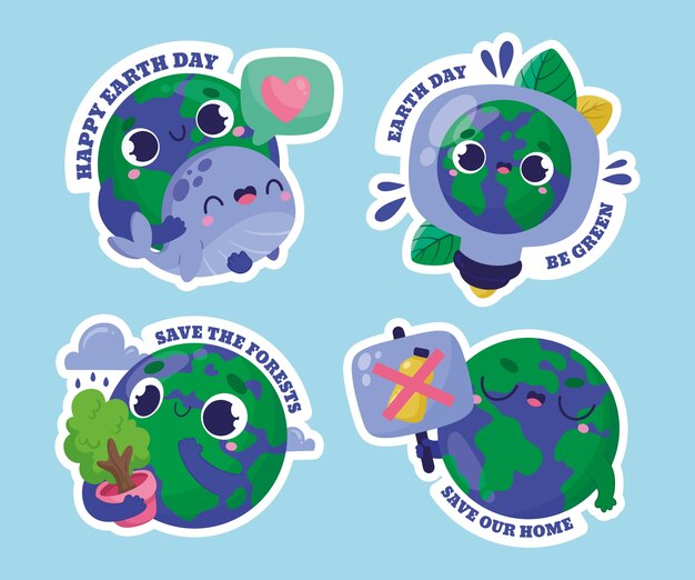 Flat stickers collection for earth day celebration