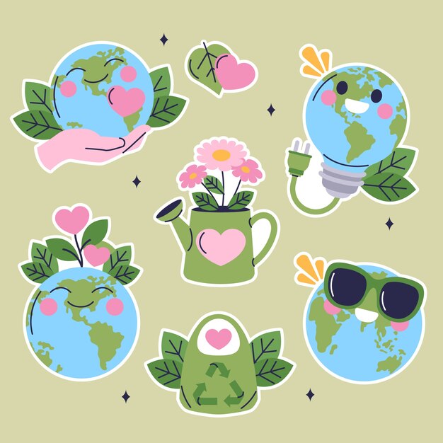 Flat stickers collection for earth day celebration