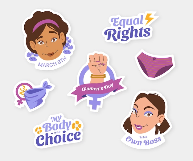 Flat stickers collection for international women's day celebration