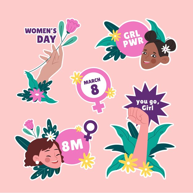 Flat stickers collection for international women's day celebration