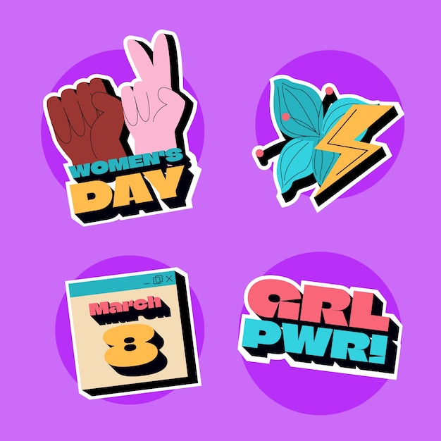 Flat stickers collection for international women's day celebration