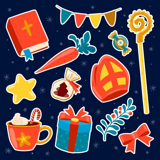 Flat stickers collection for sinterklaas holiday