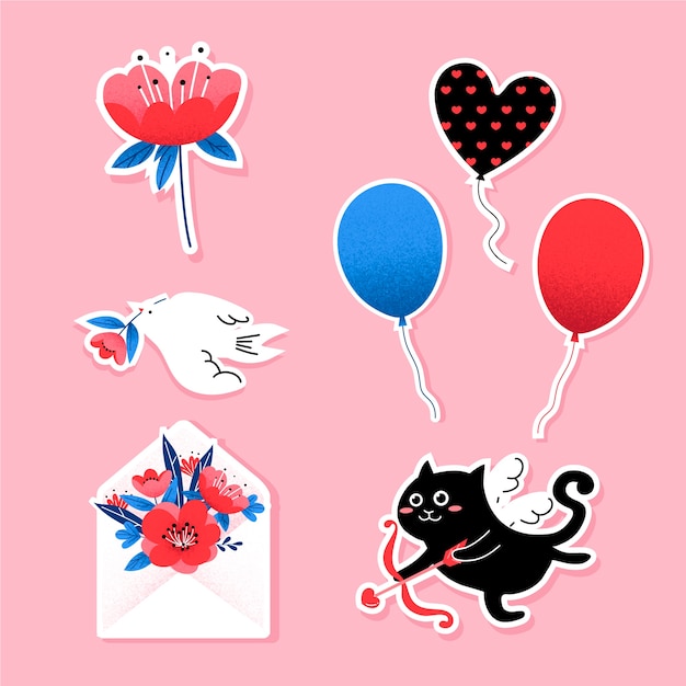 Free vector flat stickers collection for valentine's day holiday