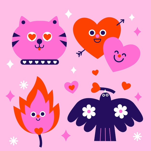 Flat stickers collection for valentines day celebration