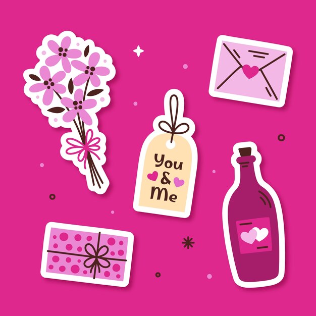 Flat stickers collection for valentines day celebration