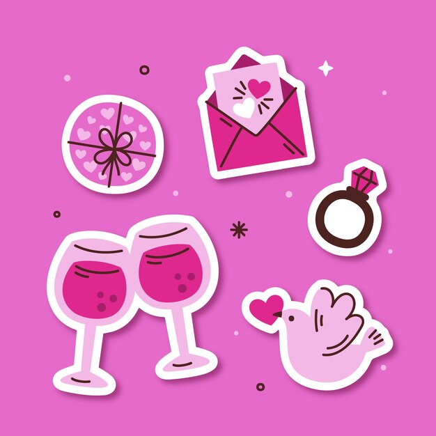 Flat stickers collection for valentines day celebration