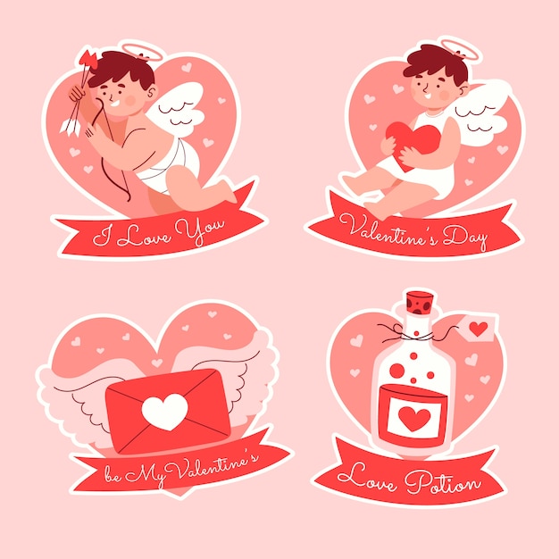 Flat stickers collection for valentines day celebration