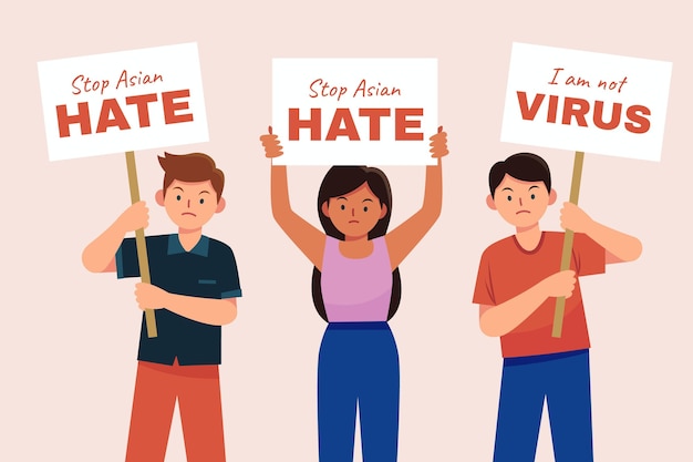 Flat stop asian hate illustration