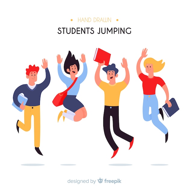 Flat students jumping