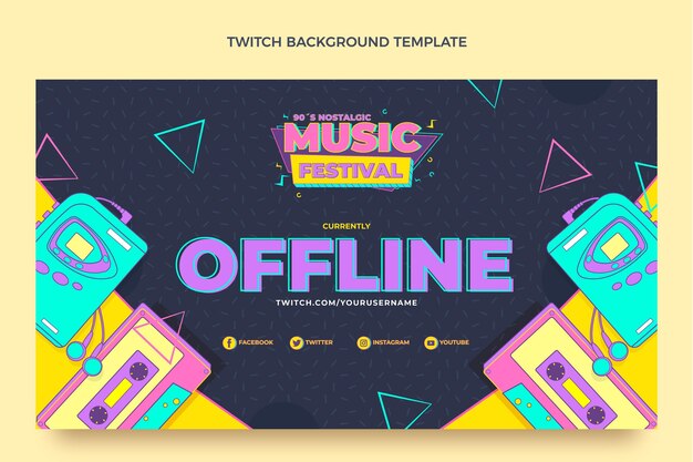 Flat style 90s nostalgic music festival twitch background