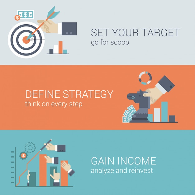 Free Vector flat style business success strategy target infographic concept.