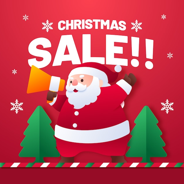 Flat style christmas sale with santa claus cartoon