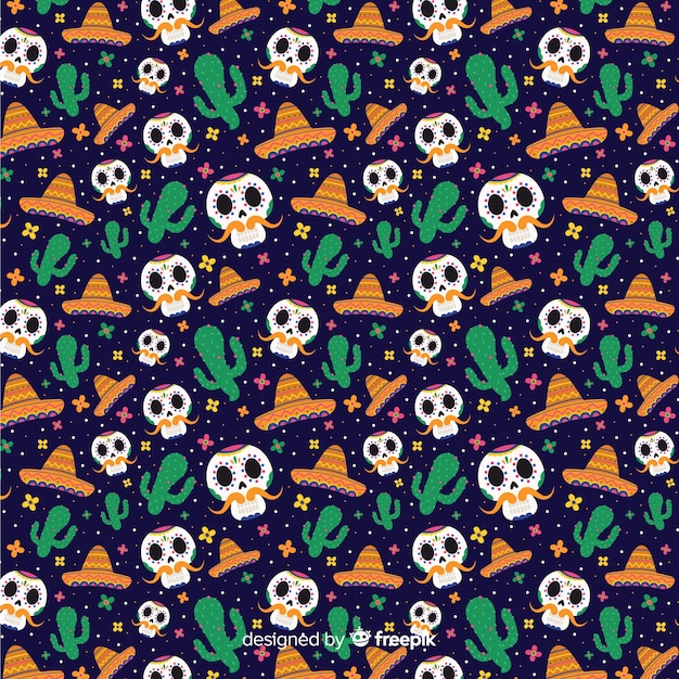 Flat style día de muertos seamless pattern