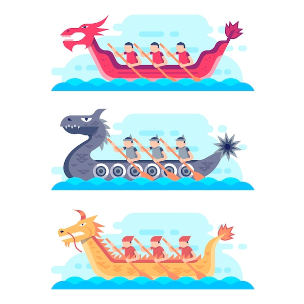 Flat style dragon boat collection