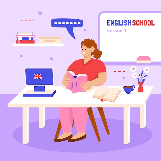 Flat style hand drawn english school illustration