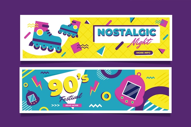 Free vector flat style nostalgic 90's banners template