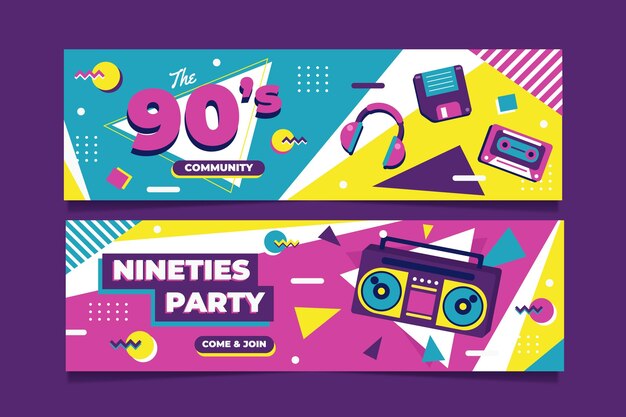 Flat style nostalgic 90's banners