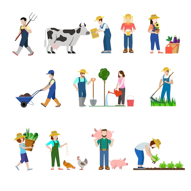 Free Vector flat style set of farm profession worker people