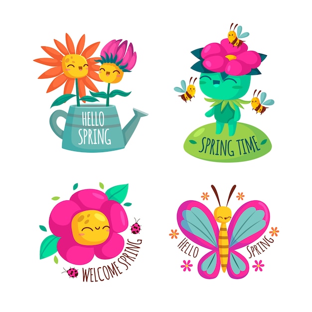 Free Vector flat style spring label collection